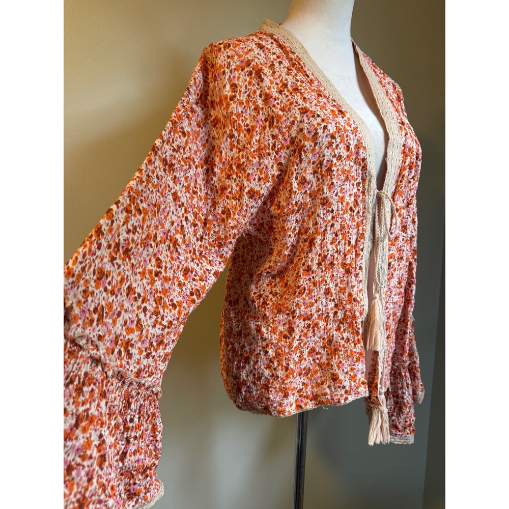 Floral boho Cardigan Bell Sleeve Tassel Tie whimsi fairy cottage dainty One Size